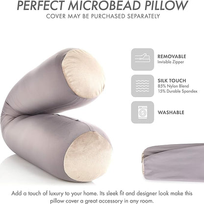 Straight Body Pillow, Full Size Premium Microbead,Side Sleeping/Maternity Pregnant Women, Supportive,Fluffy, Breathable, Cooling, 85/15 Spandex/Nylon Silky Feel Anti-Aging - 48 X 8 - Stone Grey
