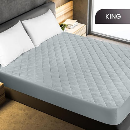 Utopia Bedding Quilted Fitted Mattress Pad, King Size, Elastic Fitted Mattress Topper Protector and Cover with Deep Pocket Stretches up to 16 Inches, Machine Washable (Light Grey)