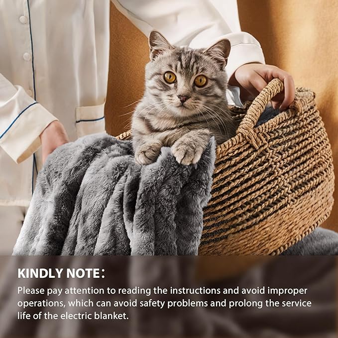 Homemate Electric Heated Blanket Twin Size - 62"x84" Heating Blanket Twin Size 1/2/4/6/8 Hours Auto-Off 10 Heat Level Over-Heat Protection Luxury Faux Fur Sherpa ETL Certification