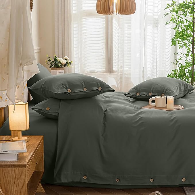 JELLYMONI Cotton Duvet Cover Twin XL Size - Gray Comforter Cover with Button 100% Washed Cotton 2PCS Breathable Soft Solid Bedding Set Duvet Cover 66×92in & 1 Pillowcase (NO Comforter)