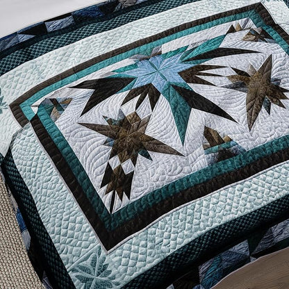 QOOMO Boho Quilt Set Twin Size,Bohemia Bedspread Coverlet Set,Blue Boho 3Pcs Bedding Set Printed Quilt with 2 Pillowcases,Soft and Lightweight,for All Seasons