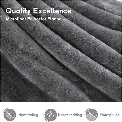 Heated Blanket Electric Blanket Full Size 72''x84'', Soft Flannel Heating Blanket with 1-10 Hour Auto Off - 6 Heat Settings - Machine Washable - Light Grey