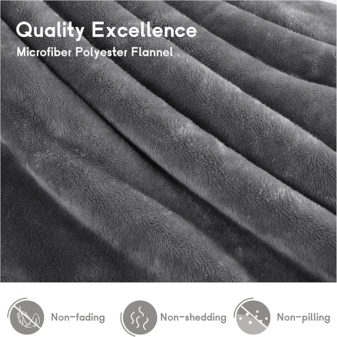 Heated Blanket Electric Throw 50''x60'', 3 Hour Auto Shut-Off 6 Heating Levels Small Warm Soft Flannel Electric Blanket Machine Washable - Light Grey