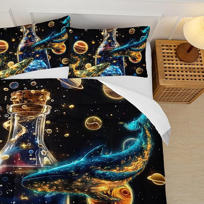 Galaxy Queen Bed Comforter Set，Queen Size Kids Bedding Set Ocean Theme Boys，Outer Space Quilt Queen Size，with 1 Comforter with 2 Pillow Case