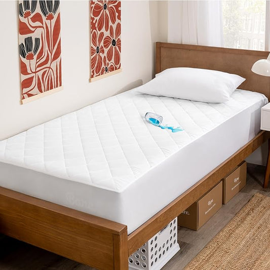 Bare Home Waterproof Quilted Mattress Protector - Cooling Mattress Pad - Protect Against Spills - Easy Wash - Fitted Mattress Cover - Dorm Essentials - Stretch-to-Fit up to 15 Inches Deep (Twin XL)