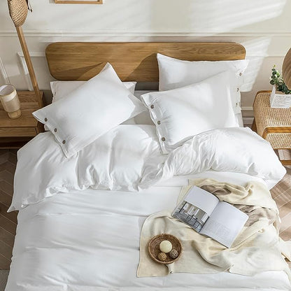 JELLYMONI Cotton Duvet Cover Super Queen Size - Bright White Comforter Cover with Button 100% Washed Cotton 3PCS Breathable Soft Solid Bedding Set Duvet Cover 98×90in & 2 Pillowcases (NO Comforter)