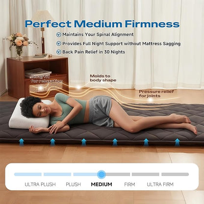 Aircliff Japanese Floor Mattress Futon - Foldable Tatami Mat, High Density Foam Sleeping Pad, Shikibuton, Designed in Japan, Roll-Up Floor Bed for Dorm, Lounger, or Guest Use (Grey, Twin)