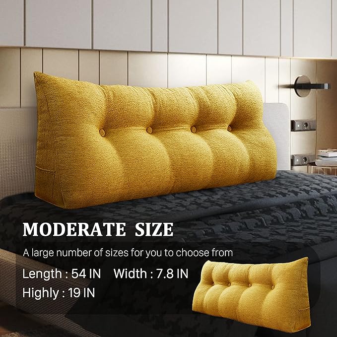 13 lbs Thickened Headboard Pillow Wedge Pillow Headboard Reading Pillow Bed for Comfortable Backrest Reading Triangular Pillow with Side Pocket Backrest Pillows for Sitting in Bed Yellow Full