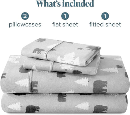 Bare Home Flannel Sheet Set Prints, 100% Cotton, Velvety Soft Heavyweight - Double Brushed Flannel for Extra Softness & Comfort - Deep Pocket - Bed Sheets (King, Kodiak)