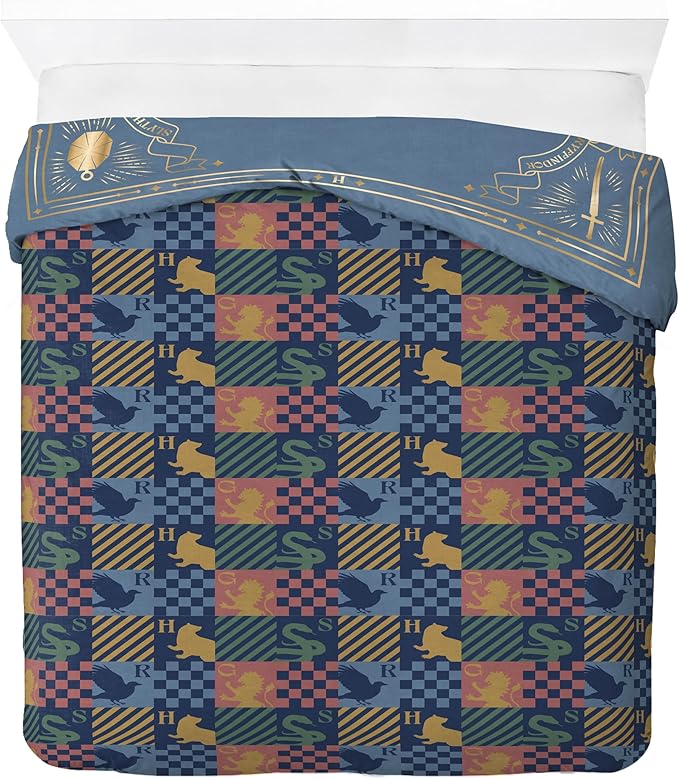 Jay Franco Duvet Cover Set – 3 Piece Comforter Cover and Sham Set, Super Soft Cozy Kids Bedding (Insert Not Included) Blue - Harry Potter, Queen