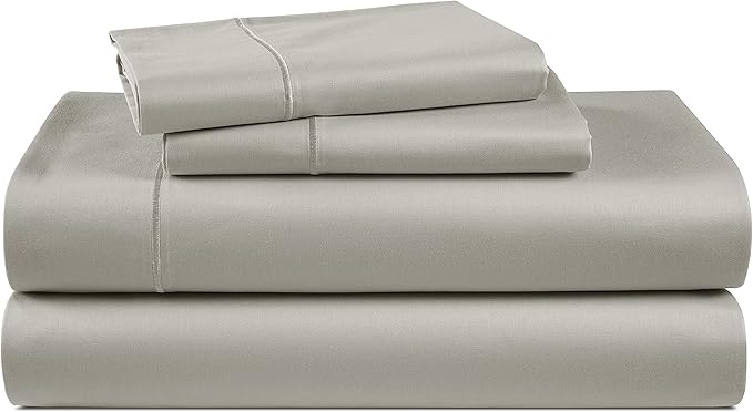 100% Egyptian Cotton Sheets Queen Size Set – Silky Sateen Weave for Winter Comfort, 15" Secure Fit Deep Pocket Queen Sheet Set, Naturally Breathable, Hotel-Quality Soft Luxury You Can Feel - Silver