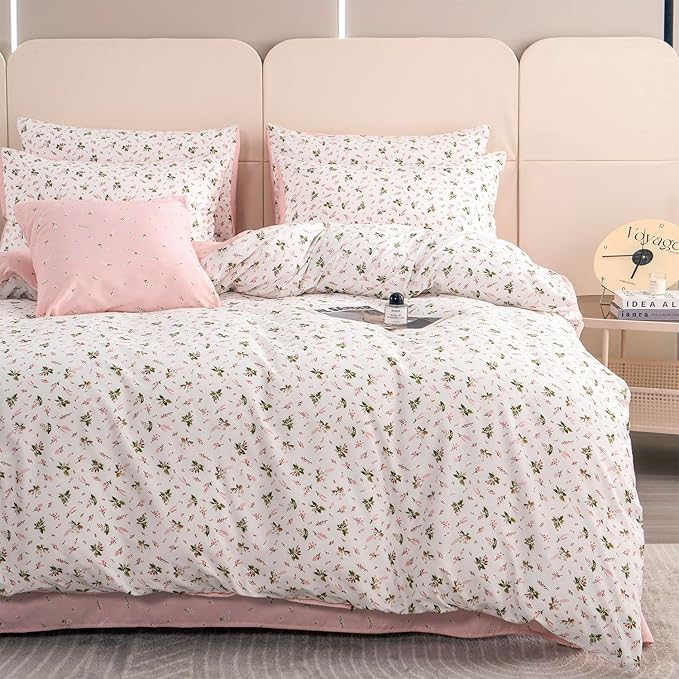 Floral King Duvet Cover Set 3 Pieces King Size Duvet Cover Pink Floral for All Seasons 1 Duvet Cover and 2 Pillowcases with Zipper Closure