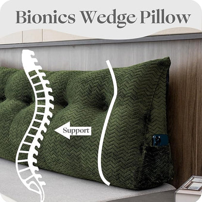 Large Bolster Triangular Headboard Wedge Backrest Positioning Support Bed Rest Reading Pillows Headboard Wedge Pillows for Day Bed with Removable Cover