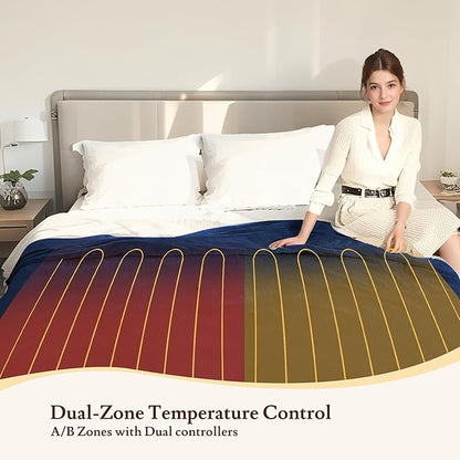 Electric Heated Blanket 84"x90" Queen Size - 4 Heat Settings & Dual Controllers, 10H Auto Shut Off, Ultra-Soft Coral Fleece Heated Blanket with Overheat Protection, Dark Blue