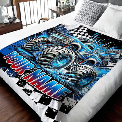 Personalized Blanket for Boys, Truck Throw Blanket Gifts for Kids Boys Age 10-12, 50"x60" Cool Custom Flannel Blankets Gift for Son Cars Lovers Lightweight Throws for Couch Sofa Bed Decor (Blue)