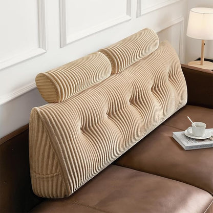 Z-hom Large Wedge Pillow Headboard, Queen Triangular Headboard Pillow, Reading Pillow Bed with a Roll Pillow for Bed Sitting Up Sleeping, Backrest Cushion Headboard Gap Pillow for Back,Beige