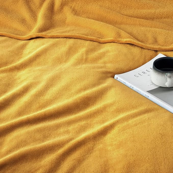 IR Imperial Rooms Fleece Blanket 12 Pack Twin Size 60 x 80 Inches - Super Soft Fluffy Throw Blanket for Sofa and Bed - Warm and Cozy Lightweight 400 GSM Microfiber Bed Throws Blankets (Twin, Ochre)