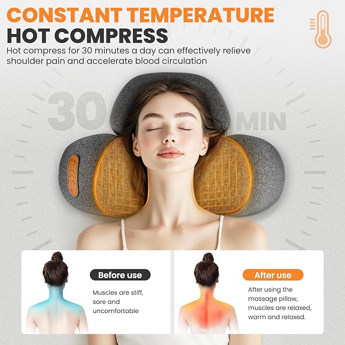3-in-1 Rechargeable Neck Massager Pillow - Pillow Massage Neck Hump for Shoulder Pain, Deep Tissue Pain Relief, with Heating and Traction Function, Hump Corrector for Women