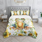 Cartoon Green Wild Frog Comforter 3Pcs Yellow Sunflower Bedding Full Tropical Amphibian Animal Quilt Set for Kid Teen Girl Boy Adult Botanical Leaf Bed Decor with 1 Comforter and 2 Pillowcases