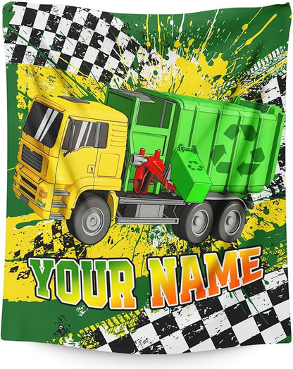 Boys Blanket Gifts Personalized Garbage Truck Blankets for Kids Toddlers Boys - 30" x 40" Custom Name Cute Car Themed Soft Lightweight Flannel Throws for Couch, Sofa, Bed, Office, Travel
