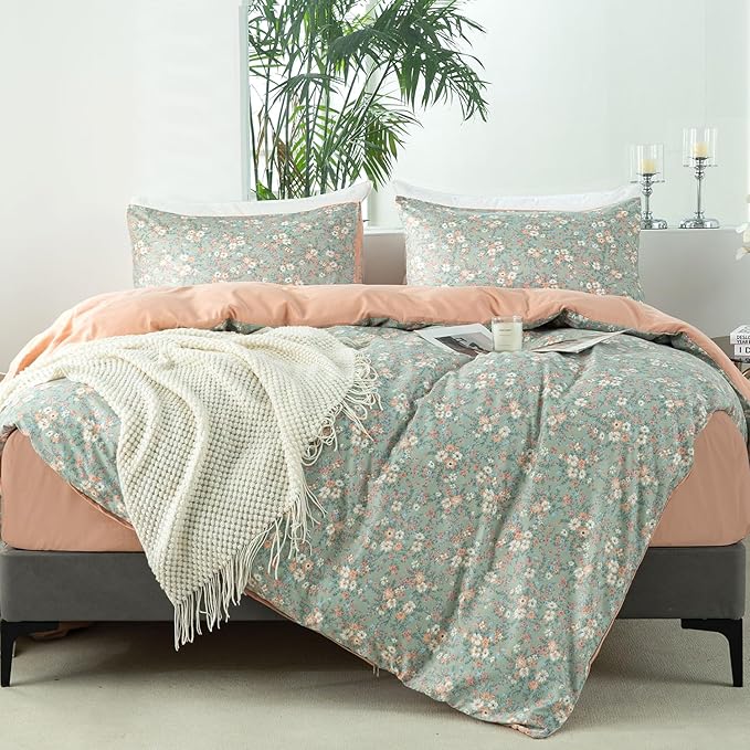 Duvet Cover King Floral 100% Brushed Microfiber 3 Pieces Vintage Chic Floral Garden Vibrant Botanical Pattern Printed King Duvet Cover Flower with Zipper Closure