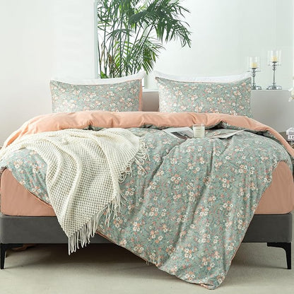 Duvet Cover King Floral 100% Brushed Microfiber 3 Pieces Vintage Chic Floral Garden Vibrant Botanical Pattern Printed King Duvet Cover Flower with Zipper Closure