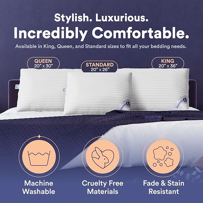 Continental Bedding Luxury Down Pillow Standard Size Pack of 1 - Cool Breathable Bed Pillows for Sleeping, Back, Side, Stomach Sleepers – 700 FP, Firm