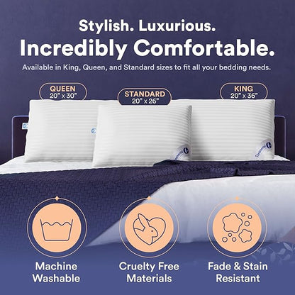 Continental Bedding Luxury Down Pillow Standard Size Pack of 1 - Cool Breathable Bed Pillows for Sleeping, Back, Side, Stomach Sleepers – 700 FP, Firm