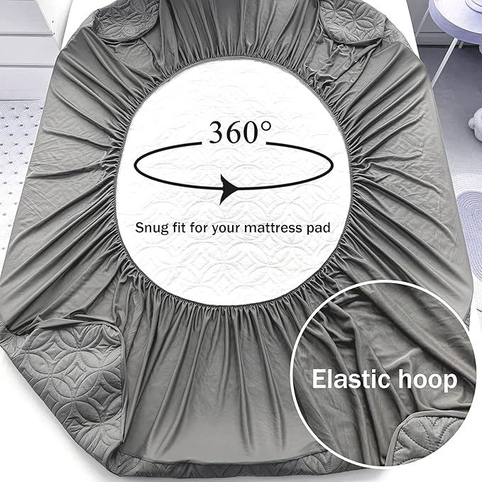 FELTYBED Queen Size 60"x80" Waterproof Mattress Protector, Soft Bed Grey Mattress Cover Queen, Breathable Mattress Pad Cover with Deep Pocket 6"- 15", Noiseless Washable