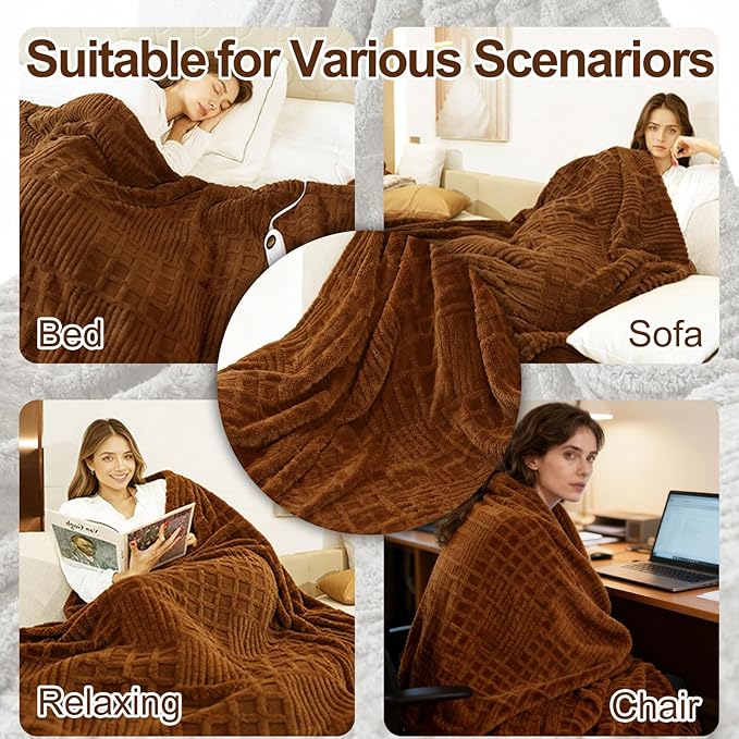 Heated Blanket Electric Queen,Waffle Heating Blanket with 12 Heat Levels, Fast Heating Blanket with 1-12 Timer Settings, Overheat Protection with ETL & FCC for Home Office Sofa-84"x90"
