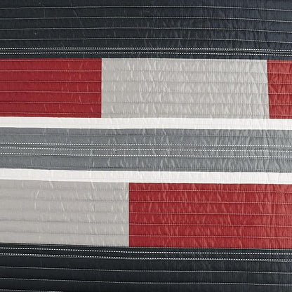 Comfort Spaces Quilt Set Trendy Casual Fun, Vibrant Color Design, Hypoallergenic All Season, Lightweight Coverlet Bedspread Cozy Kids Bedding & Sham Twin/Twin XL Pierre Black/Red Stripe 2 Piece