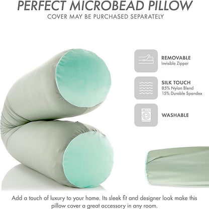 Straight Body Pillow, Full Size Premium Microbead,Side Sleeping/Maternity Pregnant Women, Supportive,Fluffy, Breathable, Cooling, 85/15 Spandex/Nylon Silky Feel Anti-Aging - 48” X 8” - Cadet Grey