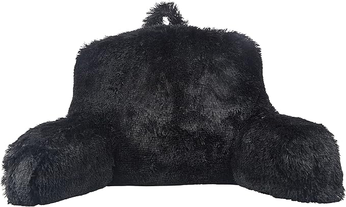 Klear Vu Shaggy Reading Pillow Back Rest Body Pillow for Adults and Kids, Lumbar and Arm Support on Bed, Chair, Couch, Sofa and Floor, 30" x 21", One Size, Midnight Black