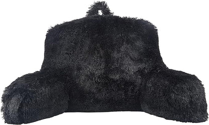 Klear Vu Shaggy Reading Pillow Back Rest Body Pillow for Adults and Kids, Lumbar and Arm Support on Bed, Chair, Couch, Sofa and Floor, 30" x 21", One Size, Midnight Black