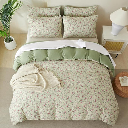 Jane yre Floral King Duvet Cover Soft Brushed Microfiber Crinkle Gauze 3 Pieces Floral Bedding Set for All-Season, Garden Vintage Style Duvet Cover with Zipper Closure, Luxury Breathable Comfy