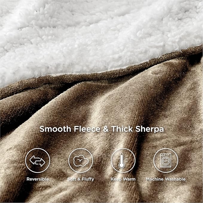 Bedsure GentleSoft Sherpa Fleece Throw Blanket Twin Size for Couch - Thick and Warm Throw for Women and Men, Soft Fuzzy Plush Twin Blanket for Winter, Brown, 60x80 Inches