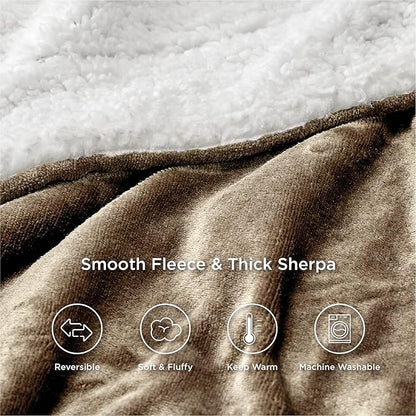 Bedsure GentleSoft Sherpa Fleece Throw Blanket Twin Size for Couch - Thick and Warm Throw for Women and Men, Soft Fuzzy Plush Twin Blanket for Winter, Brown, 60x80 Inches