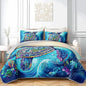 Blue Turtle Quilts Bedding Queen 3Pcs Watercolor Flower Tortoise Bed Set Ocean Animal Coral Seaweed Starfish Pattern Bedspread Coverlet with 2 Pillowcases for Kid Boy Girl Teen Adult Room Decor