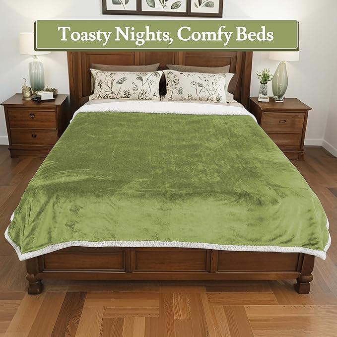Electric Heated Blanket Flannel & Sherpa 72"x84" Full Size - 4 Heat Levels, 10H Auto Shut Off, Fast Heating, Cozy and Comfortable, Warm Gifts, Machine Washable - Green