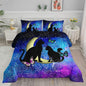 Black Cat Bedding Cartoon Cat Comforter Set Twin,Butterflies Moon Printed Kids Bedding Set for Kids Boys Girls Adults Teens,Kids Comforter Set All Season,1 Quilt 2 Pillow Cases,Blue