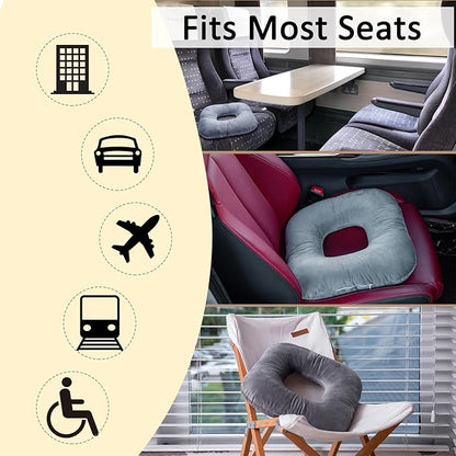 Donut Pillow for Tailbone Pain Relief, Wheelchair Cushion for Hemorrhoids and Bed Sores, Pregnancy, Cotton Pillow Suitable for Office, Long Travel, Car and Home Sofa (Gray-Diagonal Grid)