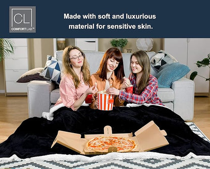 Comfort Lab Reversible Flannel Sherpa Throw Blanket - Elegant Fluffy Throw Blankets for Couch and Home Decor - Anti Pilling Non Shedding Cozy & Warm Fleece Throws - Oversize Throw (60" x 70") - Navy