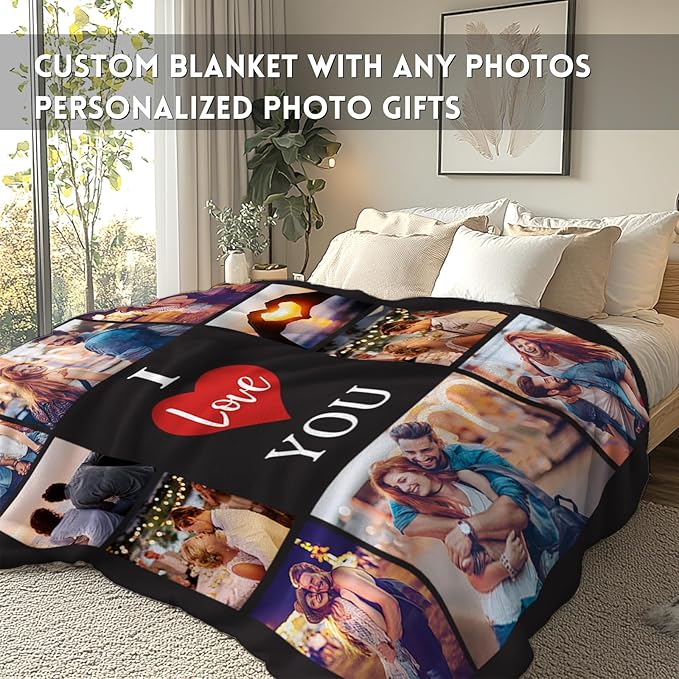 Yoke Style Ships Next Day - Printed in USA, I Love You Custom Blanket with Picture for Couples, Personalized Photo Blanket Valentine's Day Gifts for Girlfriend, Boyfriend, Wife, Husband