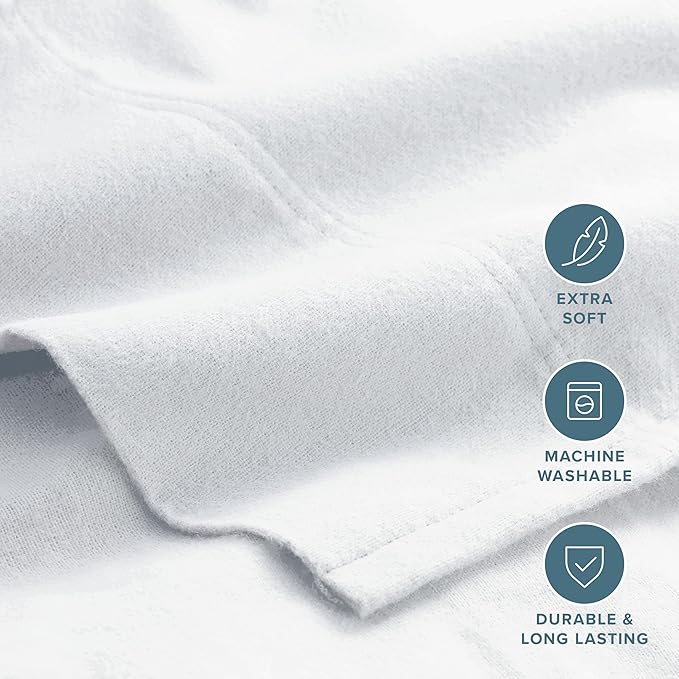 Bare Home Flannel Sheet Set 100% Cotton, Velvety Soft Heavyweight - Double Brushed Flannel - Deep Pocket (Split California King, White)