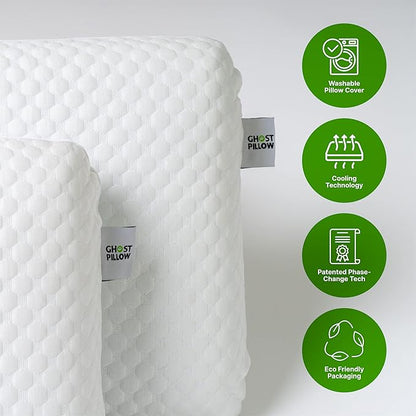 GhostBed Medium Firm Cooling Memory Foam Pillows - Queen Size Set of 2, Ventilated with Washable Cover - Ideal Bed Pillows for Stomach, Back, and Side Sleepers - Premium Cooling Pillows 2 Pack