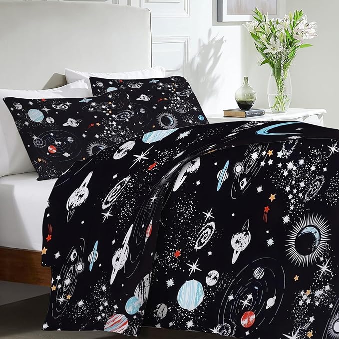 Space Bedding Set 3 Pieces Twin Size Galaxy Duvet Cover Comforter Cover Sets with 2 Pillowcases for Boys Girls Teens Men Women