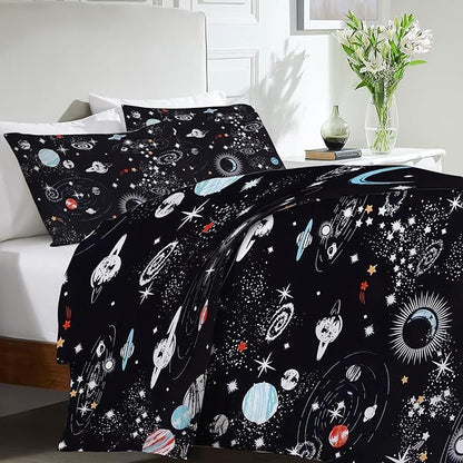 Space Bedding Set 3 Pieces Queen Size Galaxy Duvet Cover Comforter Cover Sets with 2 Pillowcases for Boys Girls Teens Men Women