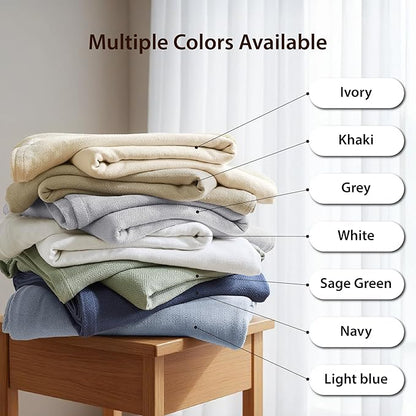 Twin Size Blanket, 70% Rayon (Derived from Bamboo) and 30% Cotton, Lightweight Jacquard Weave, Breathable and Soft Summer Blanket for Bed or Couch, 66” x 90”, White