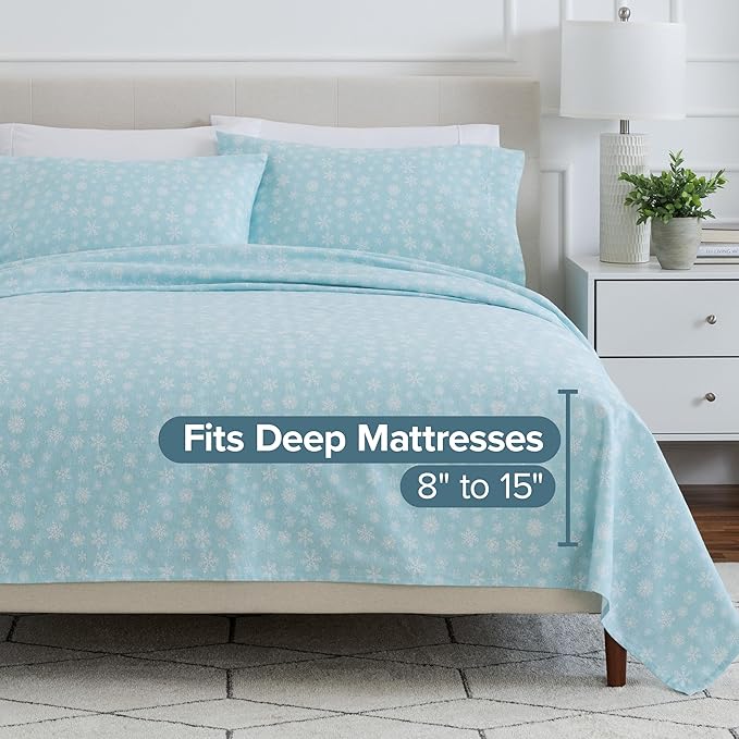 Bare Home Flannel Sheet Set Prints, 100% Cotton, Velvety Soft Heavyweight - Double Brushed Flannel for Extra Softness & Comfort - Deep Pocket - Bed Sheets (Twin XL, Snowdrift)