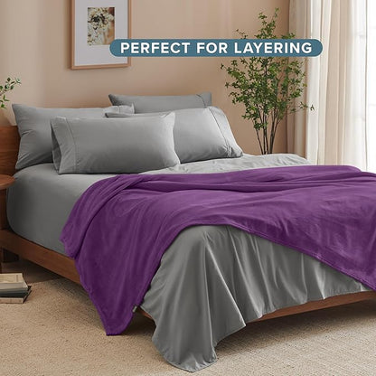 Bare Home Fleece Blanket - Full/Queen - Ultra-Soft Lightweight for Bed, Sofa, and Couch - Luxury Microplush - Cozy Warm Blanket (Full/Queen, Plum)